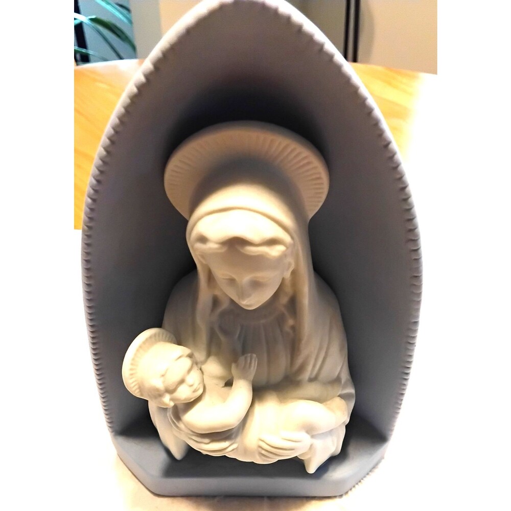Porcelain Planter Madonna & Child Vase Figure 1960 Japan HF Co. Bisque Excellent